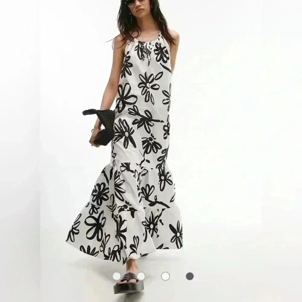 Topshop tiered poplin oversized maxi dress in large daisy - Medium - Picture 5 of 9
